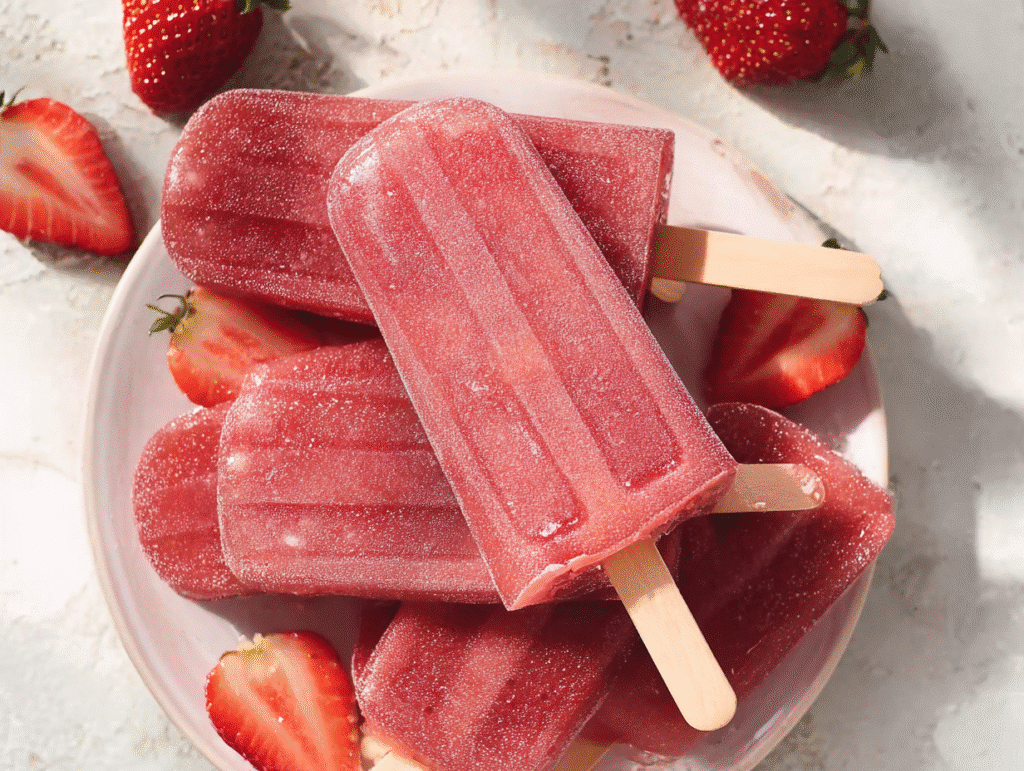 protein popsicles with Greek yogurt and strawberries