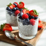 chia seed pudding with coconut milk topped with fruit