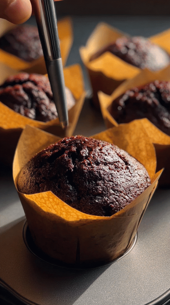 Baked Olympics chocolate muffins with domed tops