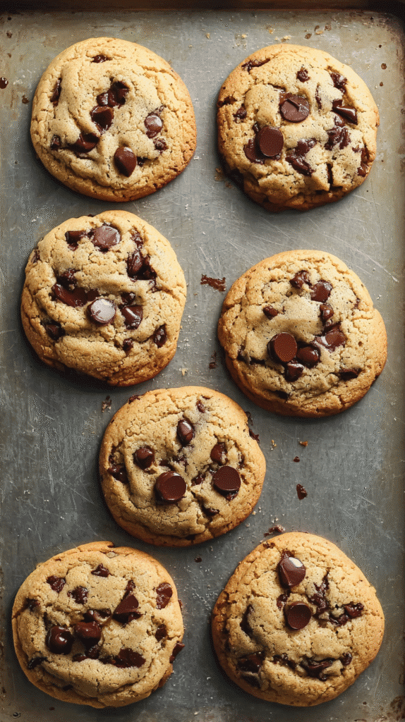freshly baked vegan chocolate chip cookies cooling