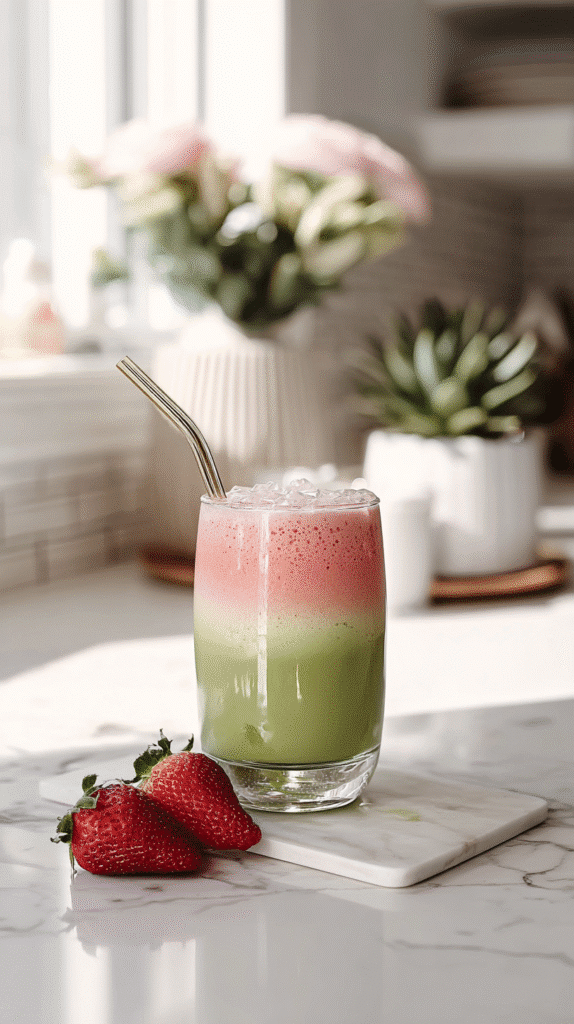 serving strawberry matcha latte recipe