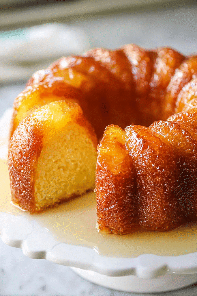 slice of pineapple juice cake on marble counter