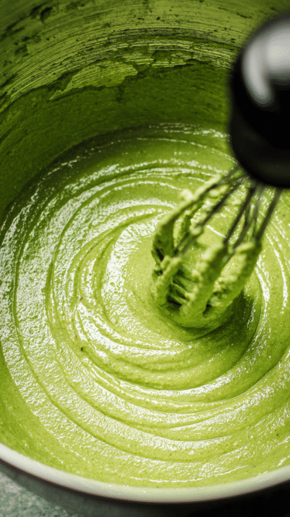 Folding matcha cake batter