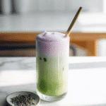 iced lavender matcha latte drink