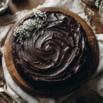 Chocolate cake with black icing swirls