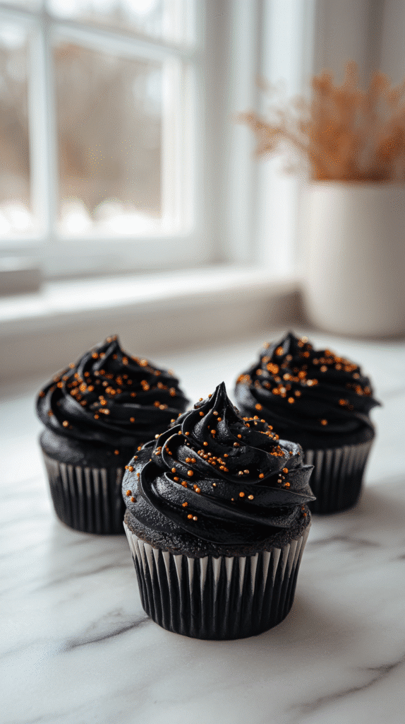 Black icing on Halloween cupcakes