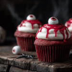 Halloween Augapfel Cupcakes with piped white frosting and fondant eyeballs