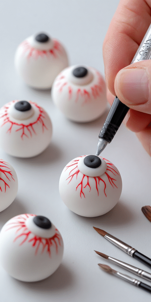 Shaping fondant eyeballs for cupcake topping