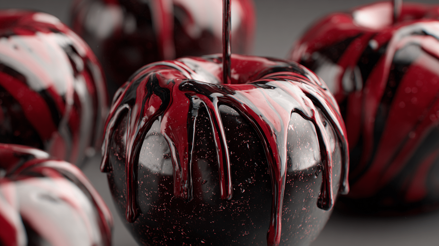 Black Swirl 'Poison' Candy Apples hero shot