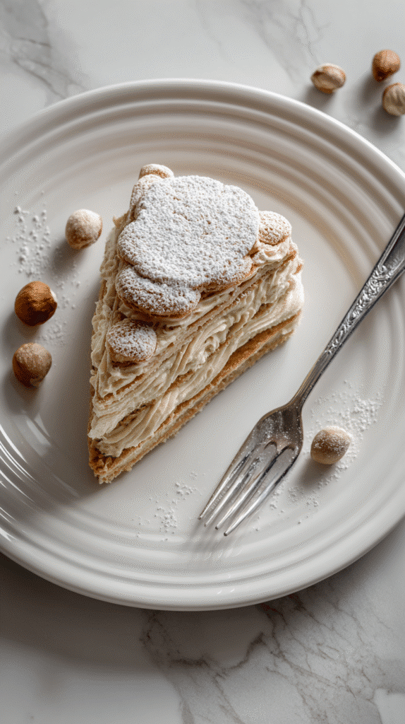 Delight of Paris-Brest being served on beautiful dinnerware