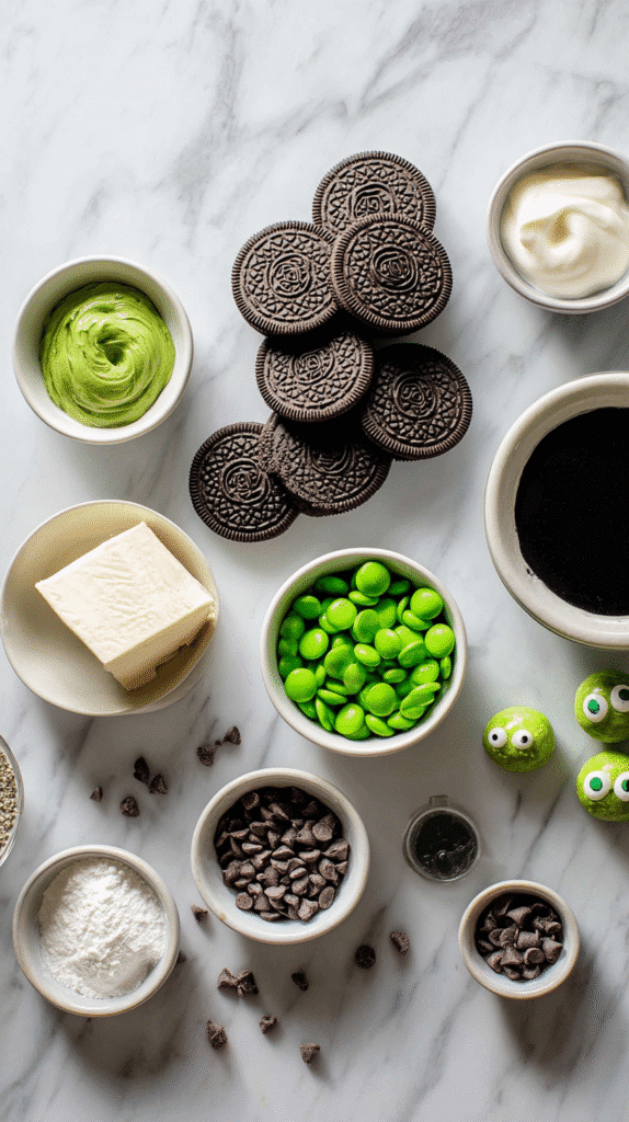 Frankenstein cookie balls ingredients flat lay