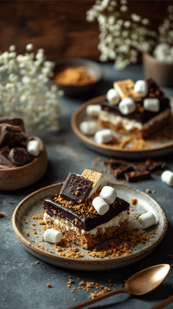 Serving the finished Smore Candy bars on elegant dinnerware.