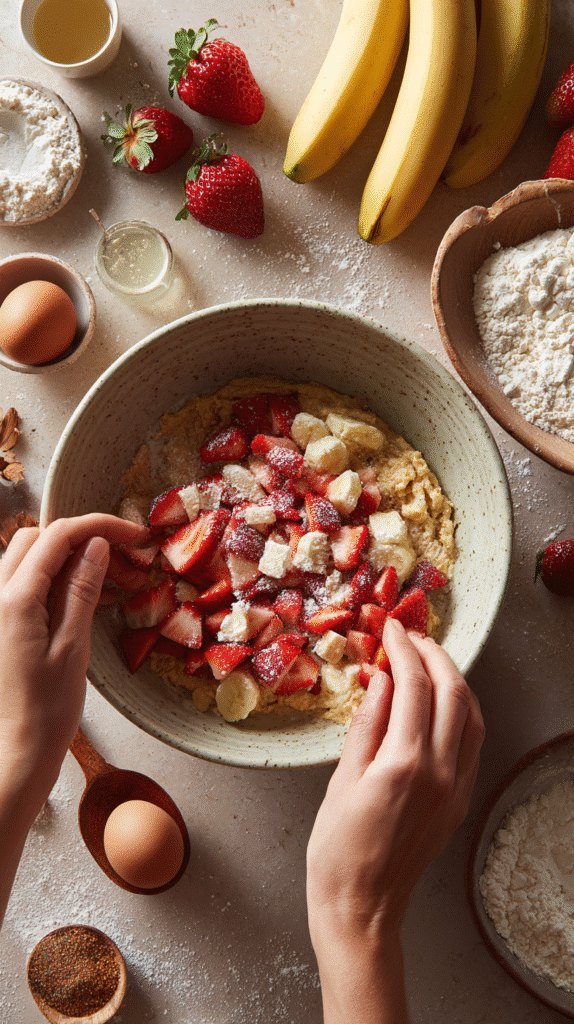 Step-by-step preparation of Strawberry Banana Bread.