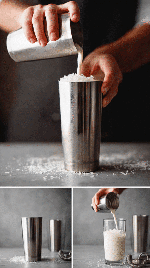Step-by-step preparation of the Drunken Ghost Milkshake.