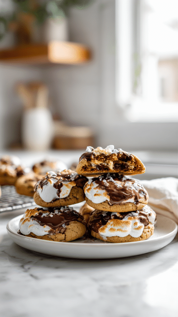 pumpkin s’mores cookies served on plate