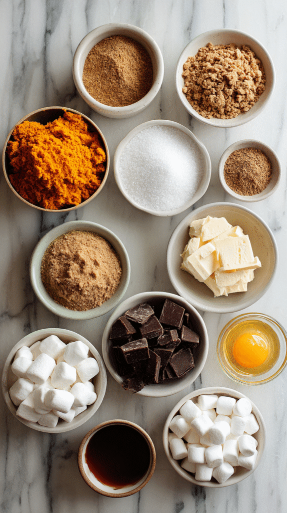 pumpkin s’mores cookies ingredients flat lay