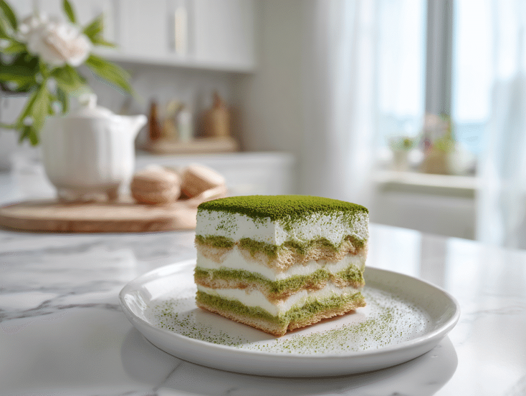 Matcha tiramisu recipe with creamy layers and matcha powder