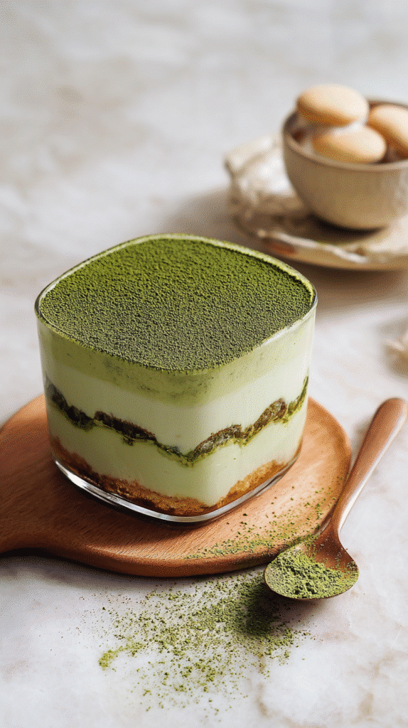 Layering ladyfingers in matcha tiramisu recipe