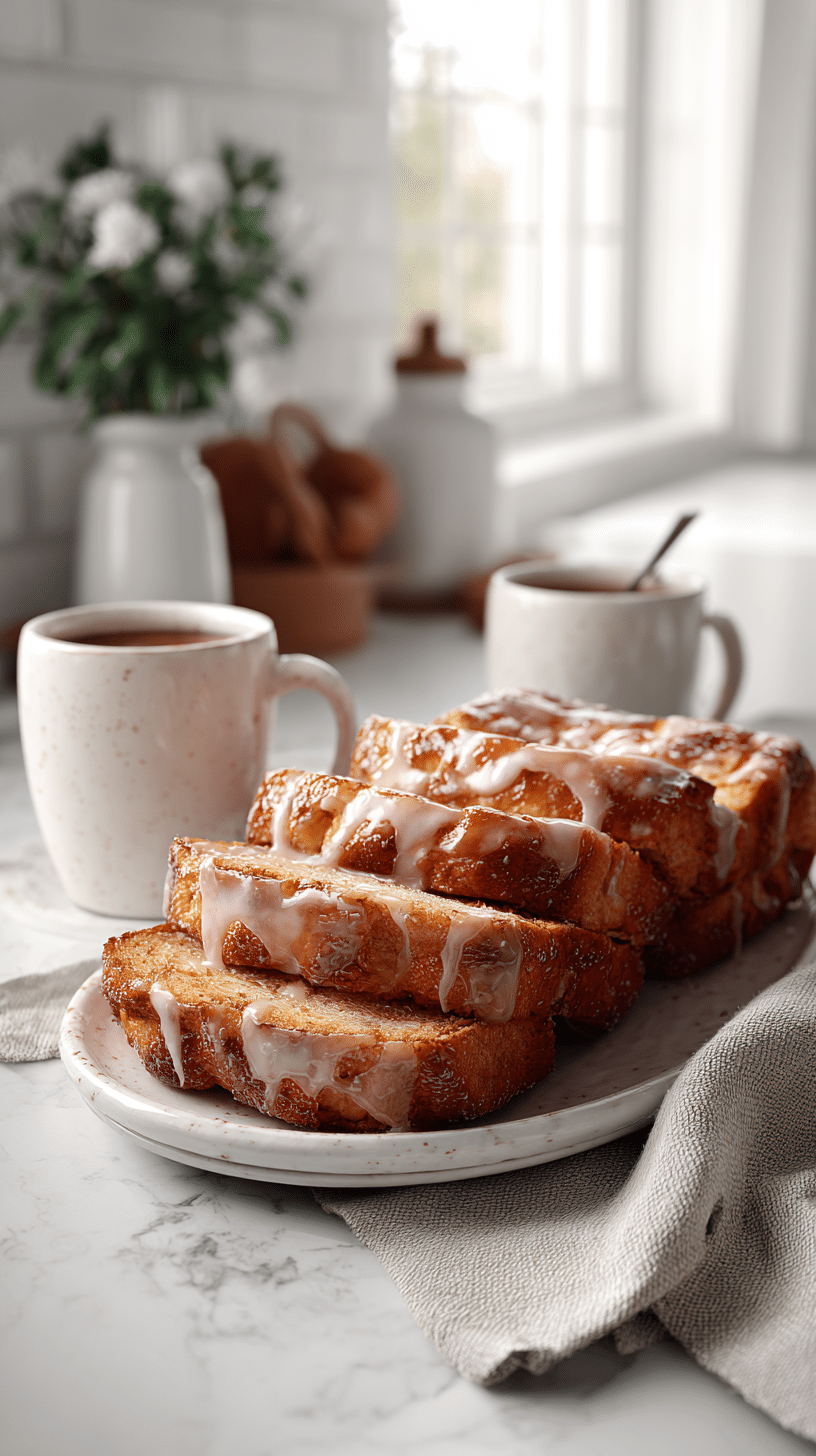 Serving Amish Apple Fritter Bread slices with glaze and apple chunks