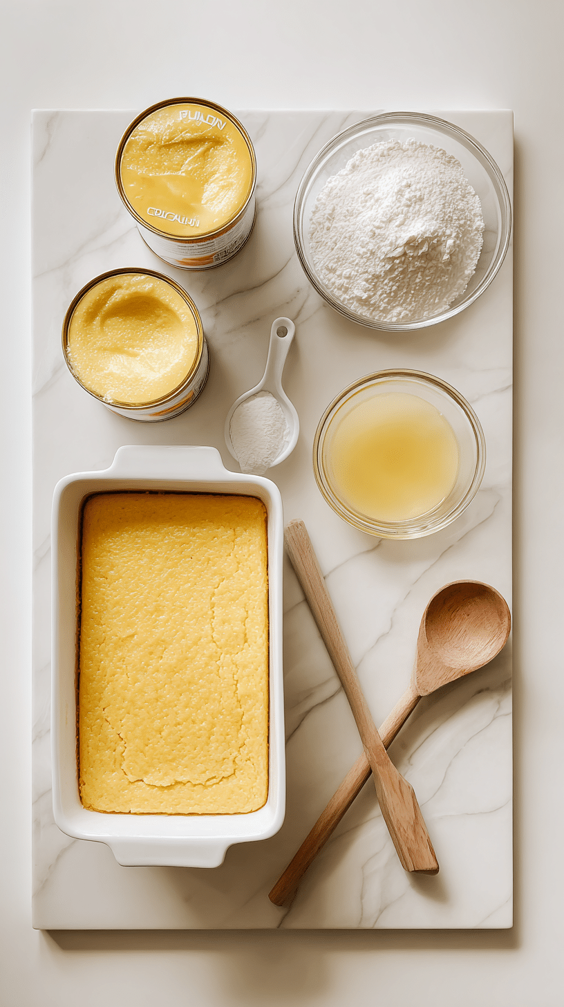 Ingredients for Apple Dump Cake arranged on marble countertop