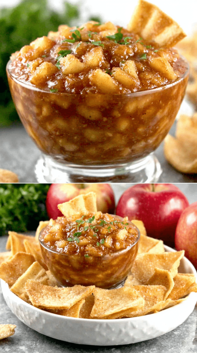 Apple Pie Dip Salsa being served on beautiful dinnerware