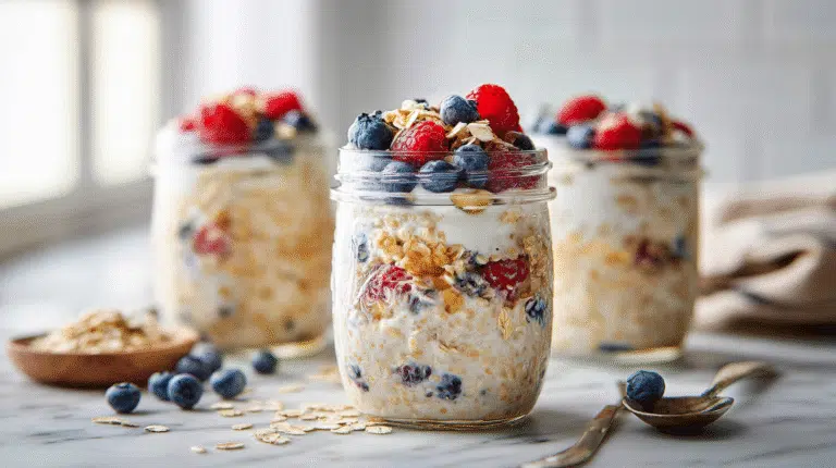 Brown Sugar Overnight Oats finished dish on elegant plate