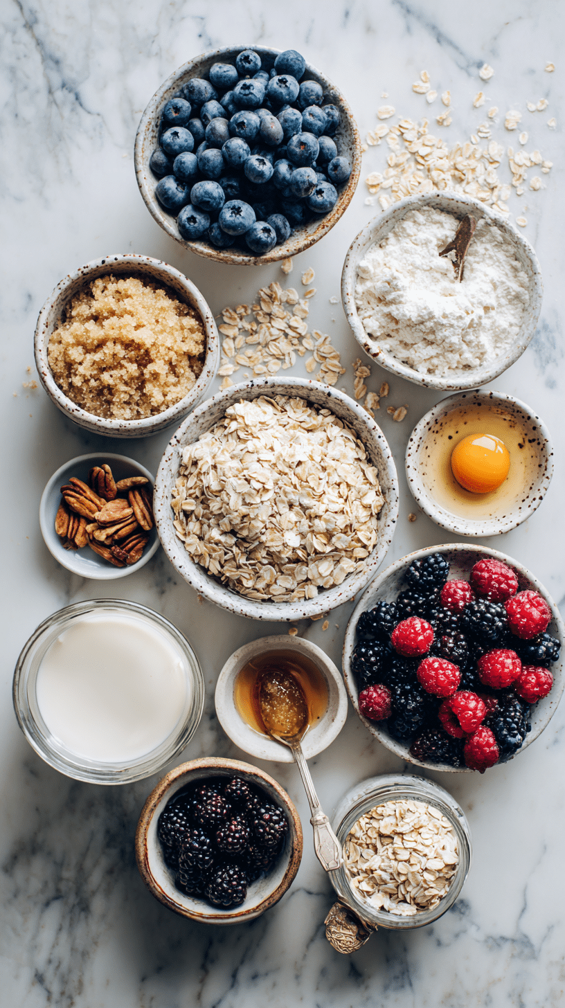 Brown Sugar Overnight Oats ingredients arranged on marble countertop
