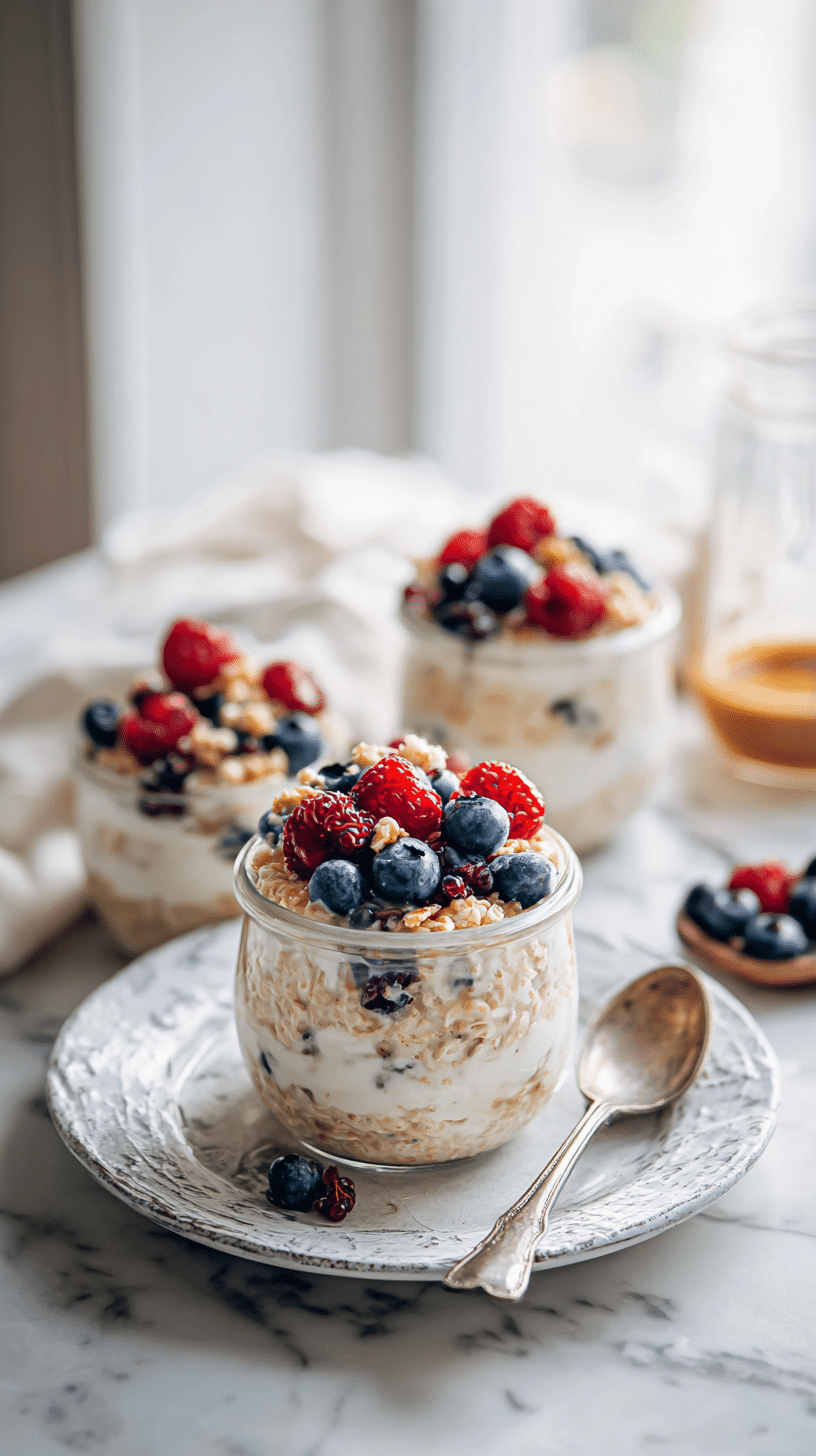 Brown Sugar Overnight Oats being served on beautiful dinnerware