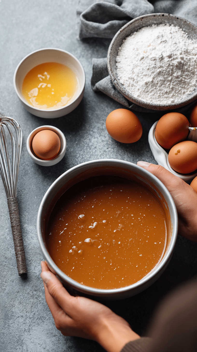 Preparing Caramel Brownie Cheesecake step by step cooking process