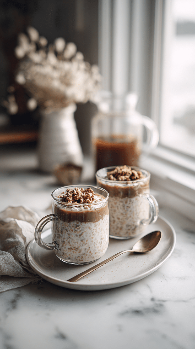 Chai Spiced Overnight Oats being served on beautiful dinnerware