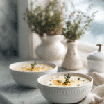 Cheddar Garlic Herb Potato Soup recipe card with complete instructions