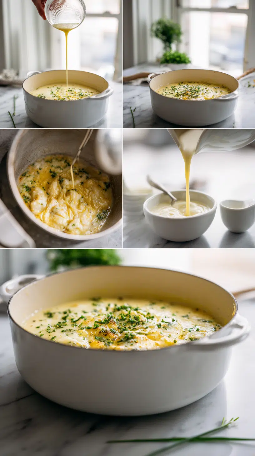 Cheddar Garlic Herb Potato Soup step 3 instructional process shot