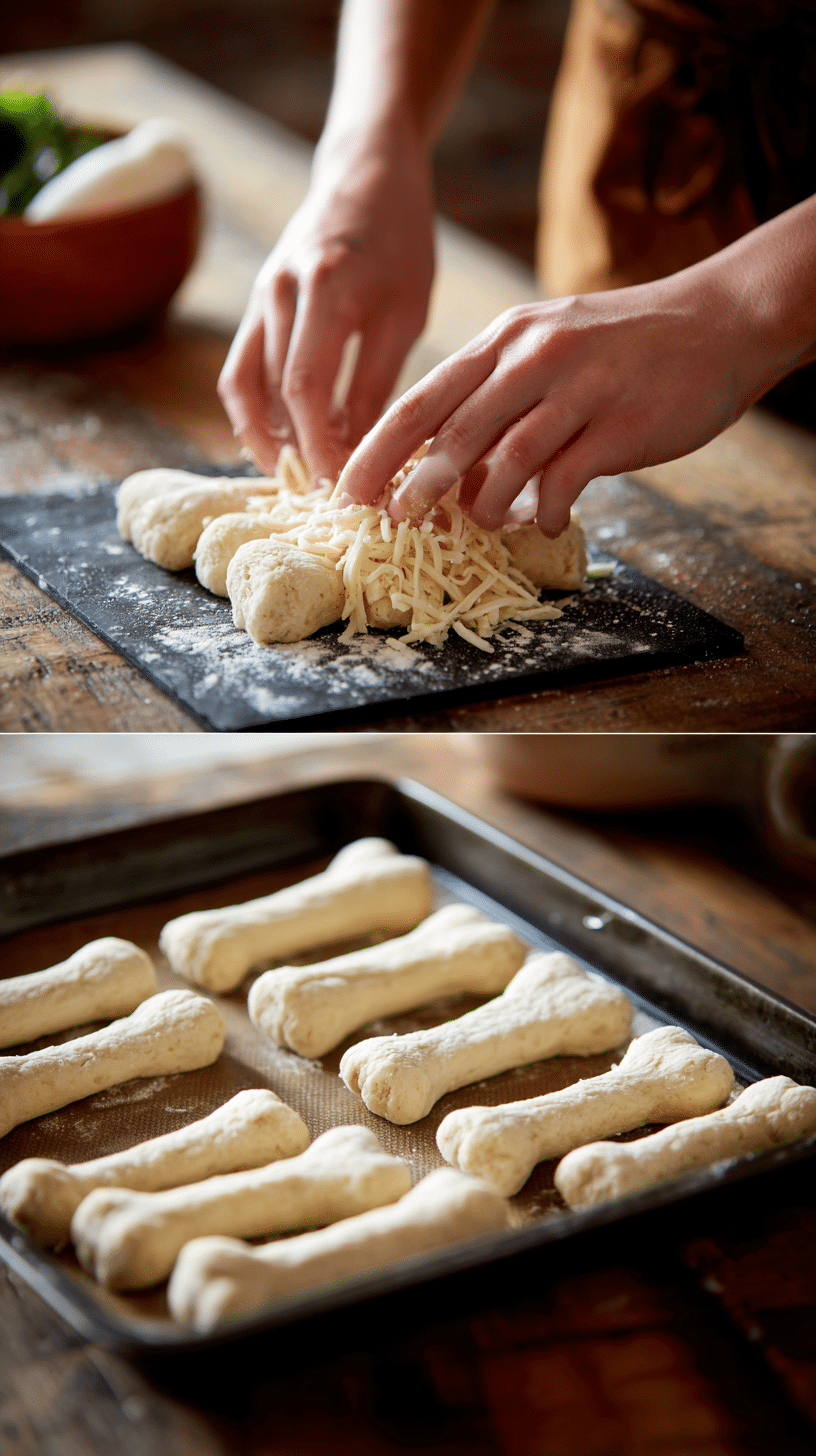 Preparing Cheesy Halloween Breadstick Bones step by step cooking process