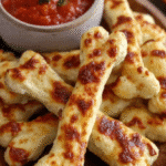 Cheesy Halloween Breadstick Bones being served on beautiful dinnerware