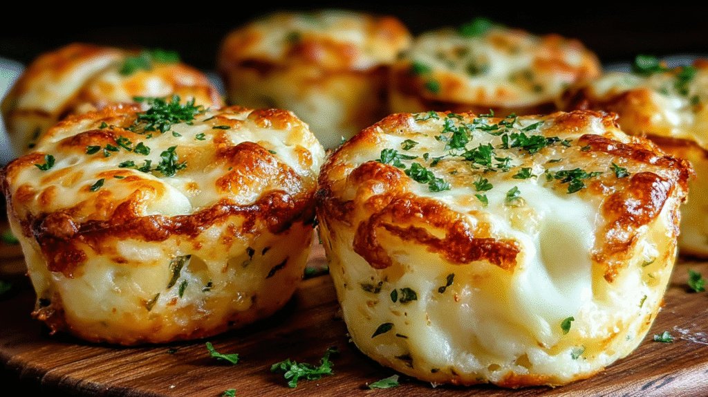 Cheesy Mashed Potato Puff Bites hero shot of the finished dish