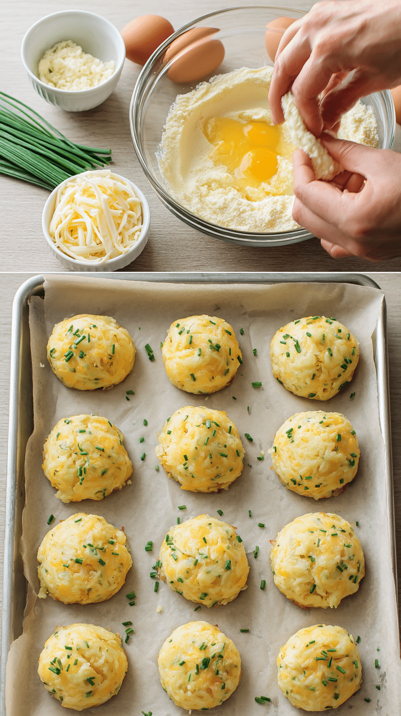 Preparing Cheesy Mashed Potato Puff Bites step by step cooking process