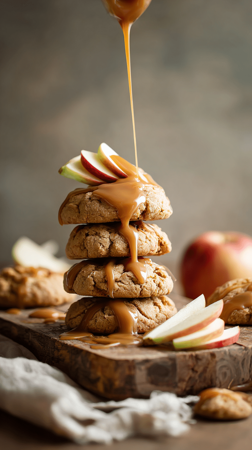 Chewy Caramel Apple Cookies being served on beautiful dinnerware