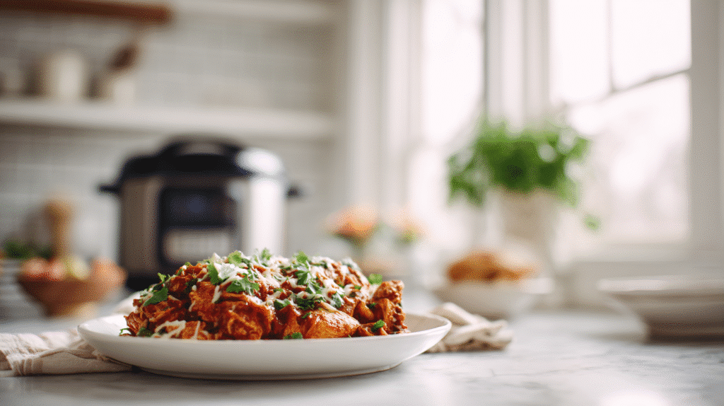 Chicken Enchilada Crock Pot Meal finished dish on elegant plate