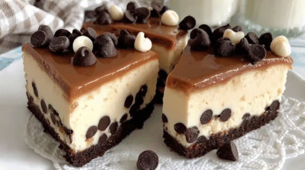 Chocolate chip cheesecake bars hero shot