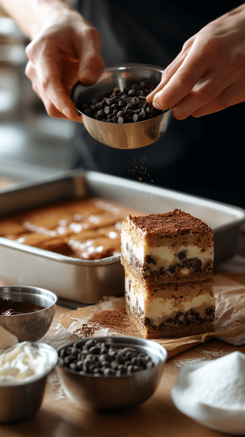 Preparing Chocolate chip cheesecake bars step by step cooking process