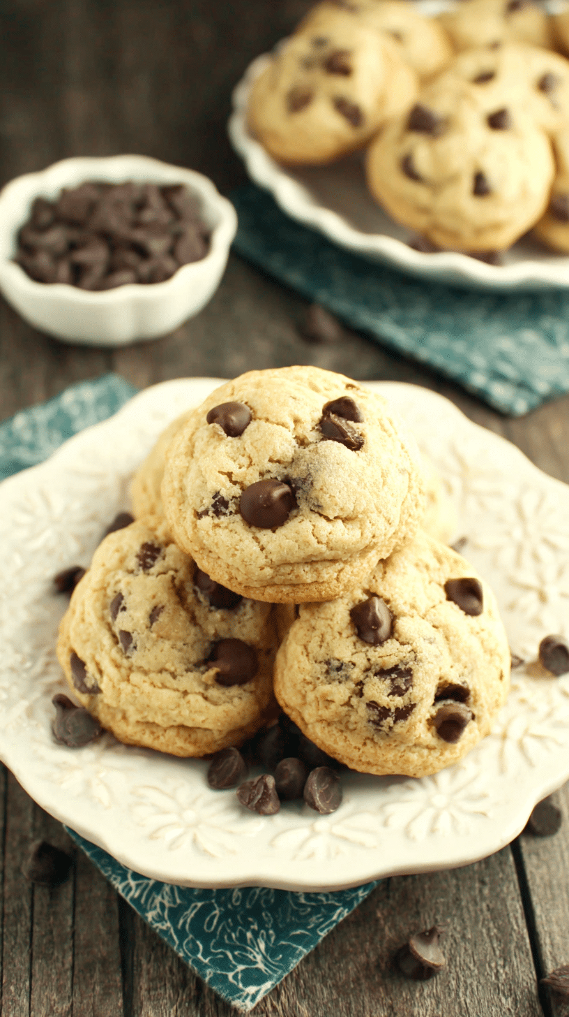 Chocolate Chip Cheesecake Cookies being served on beautiful dinnerware