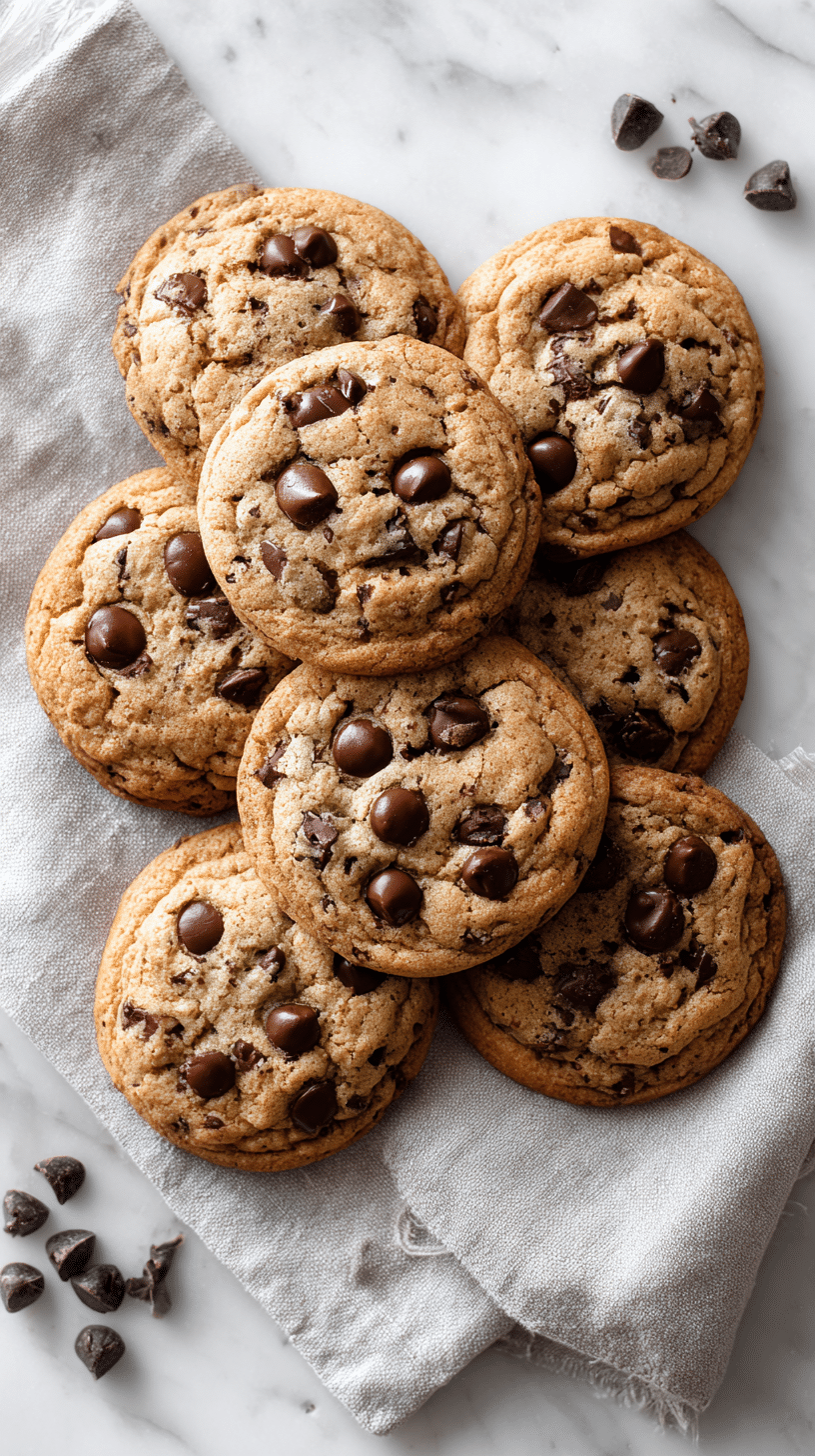 Chocolate Chip Cookie recipe card top-down view of finished cookies