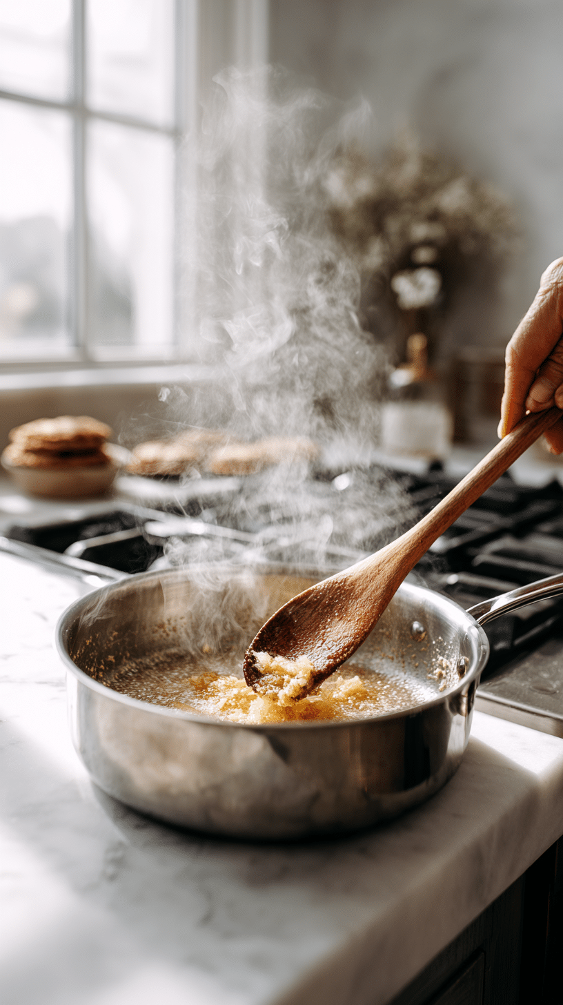 Chocolate Chip Cookie step 1: browning butter in saucepan for rich flavor