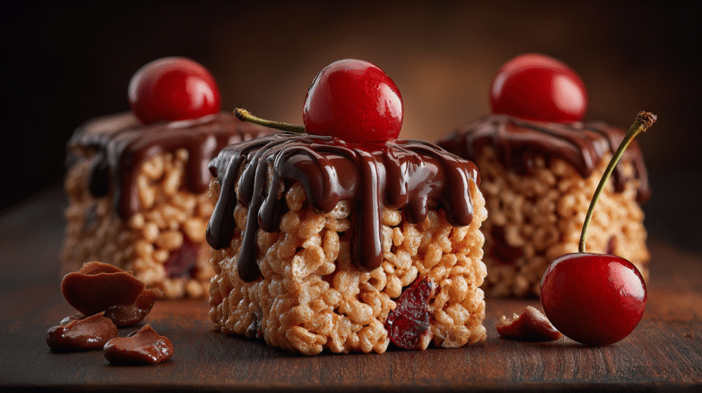 Hero shot of Chocolate Covered Cherry Rice Krispies Treats