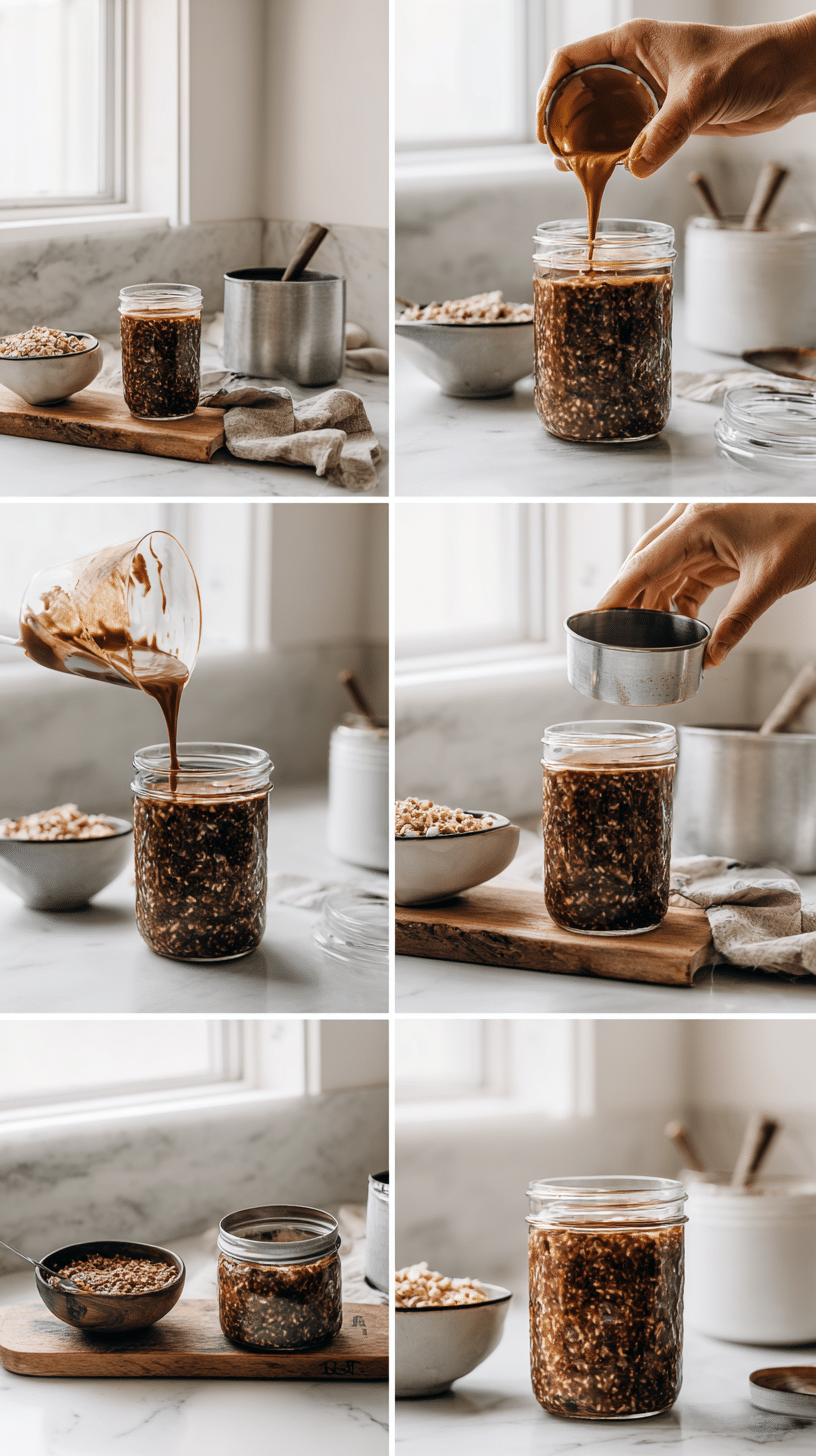 Chocolate Peanut Butter Protein Overnight Oats step 2 instructional process shot