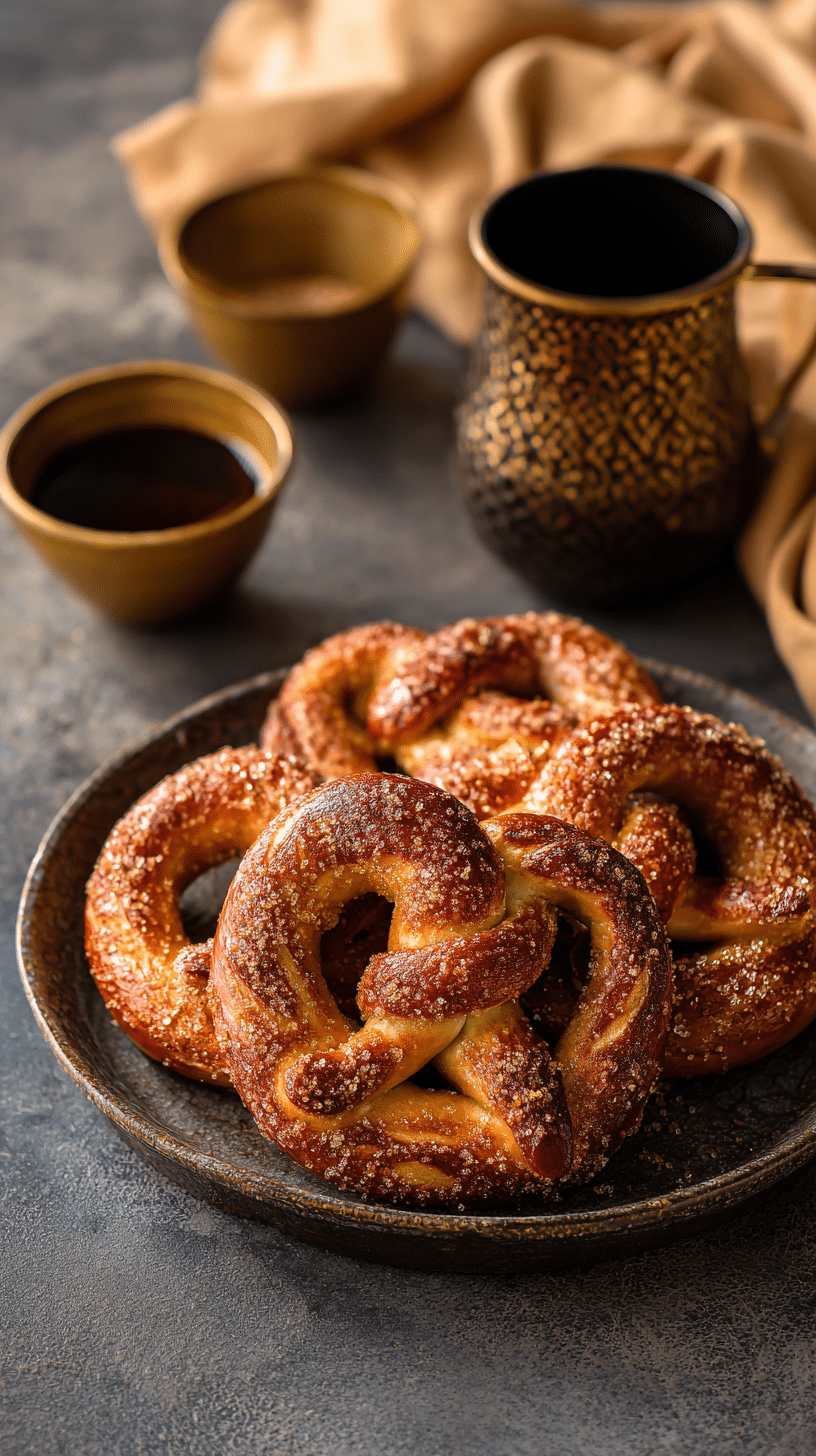 Cinnamon Sugar Soft Pretzels being served on beautiful dinnerware
