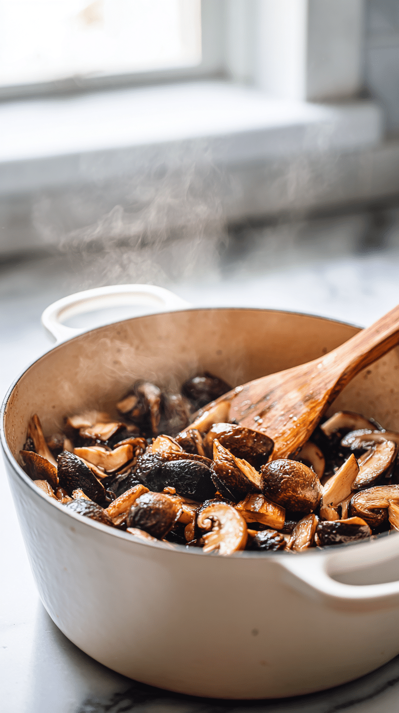 Sautéing mushrooms in Dutch oven for Creamy Mushroom Soup