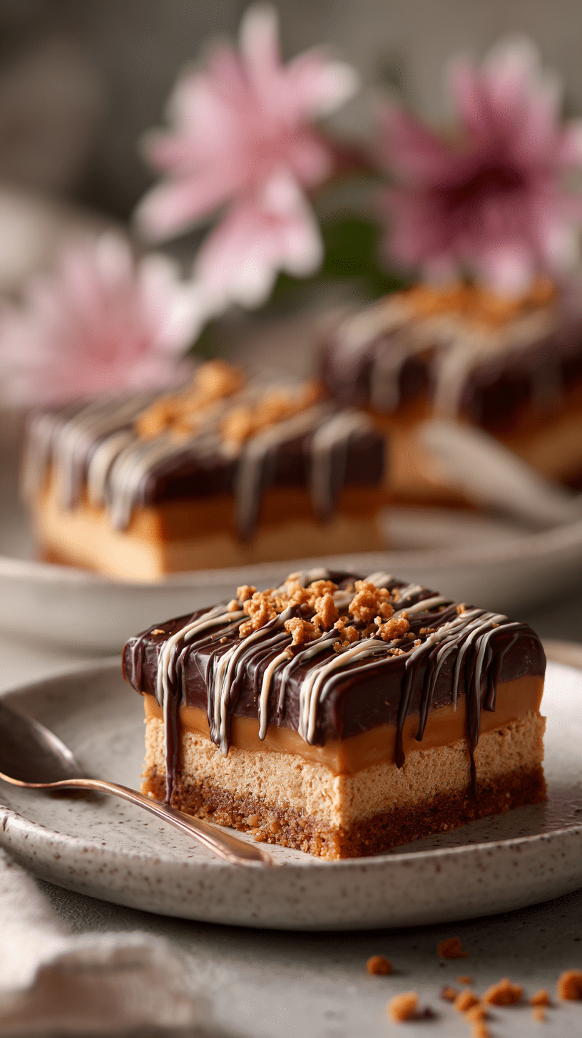 Dessert Bars Made with Biscoff Spread being served on beautiful dinnerware