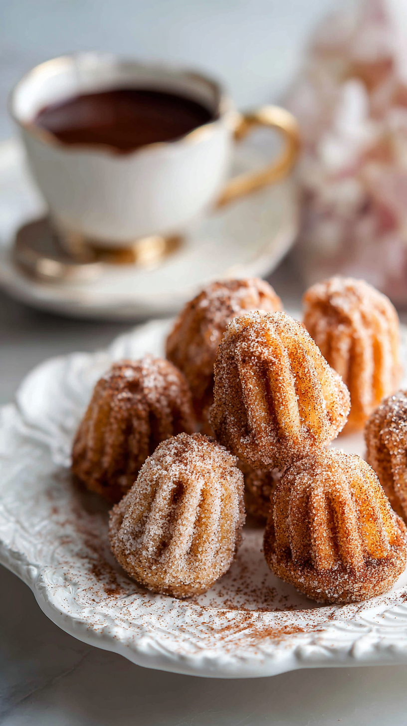 Easy Baked Churro Bites being served on beautiful dinnerware