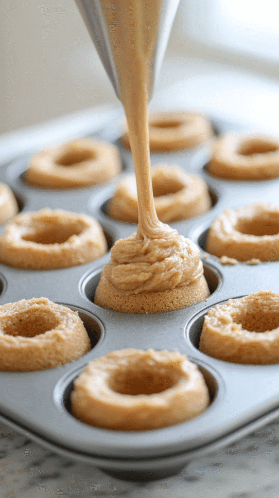 filling donut pan with gluten-free pumpkin batter